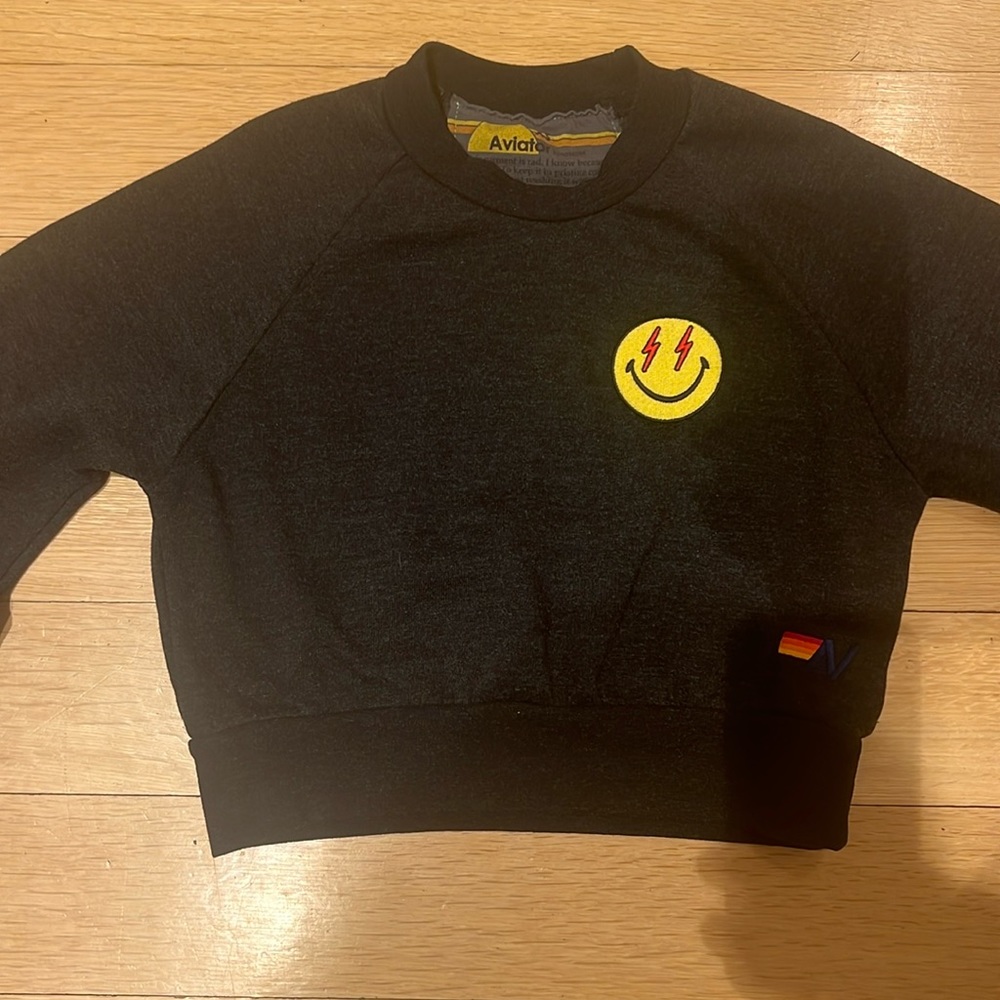 Aviator Nation bolt smiley embroidered cropped crew sweatshirt Adukt XS